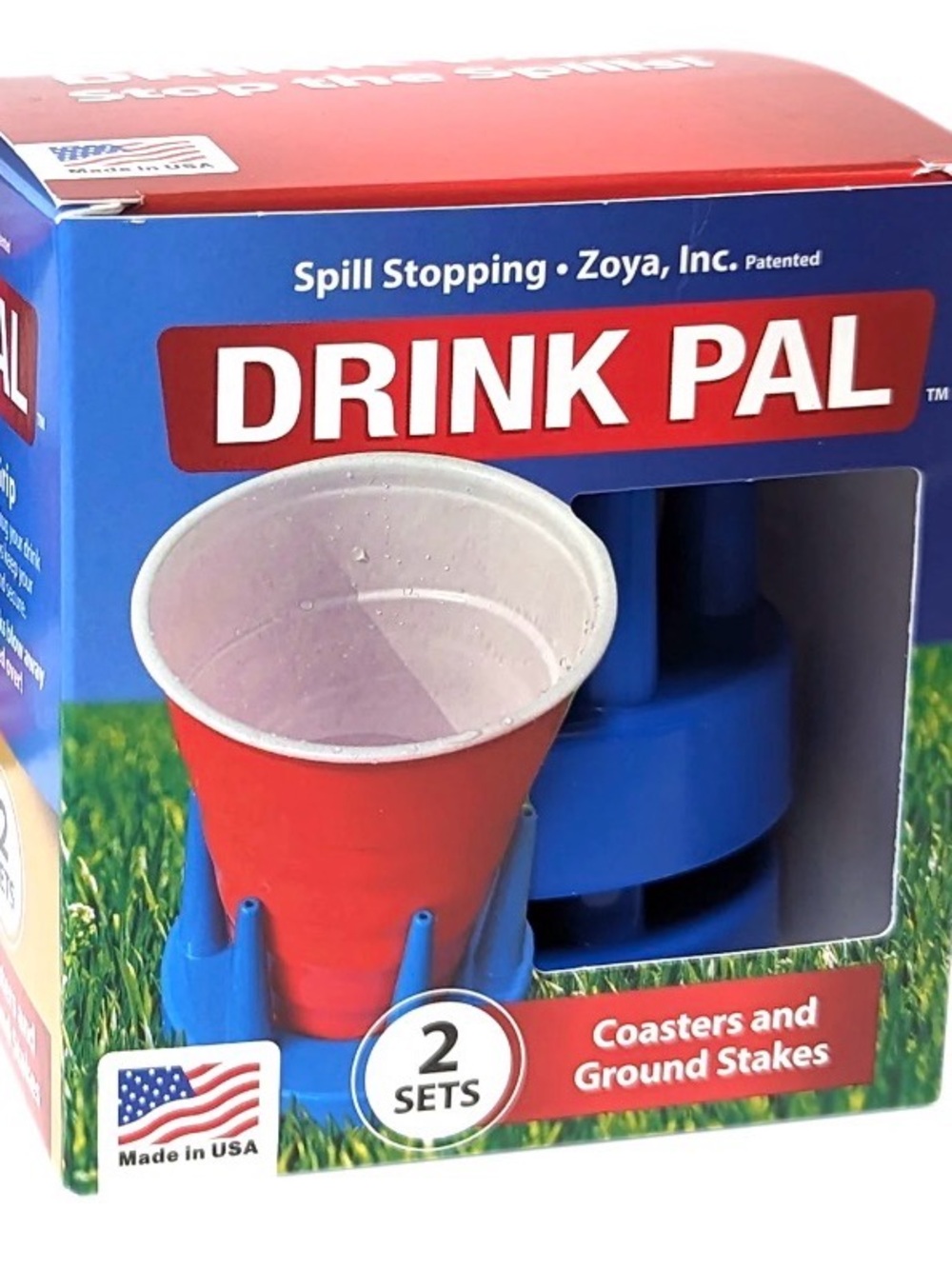 Drink Pal Spill-Stopping Cup Holder Coasters & Ground Stakes - Blue
